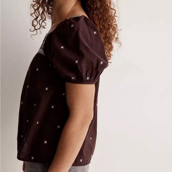 Madewell Embroidered Crinkle Cotton Puff Sleeve Blouse - Picture 2 of 6